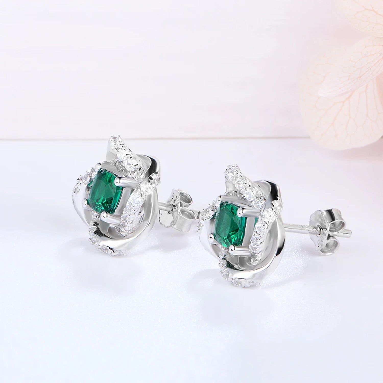 Cushion Emerald Elegance Stud Earrings